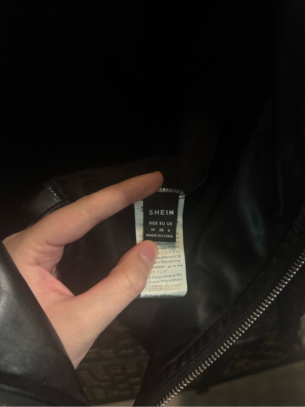 SHEIN Black Faux Leather Zip-Up Bomber Jacket NWOT - Picture 3 of 3
